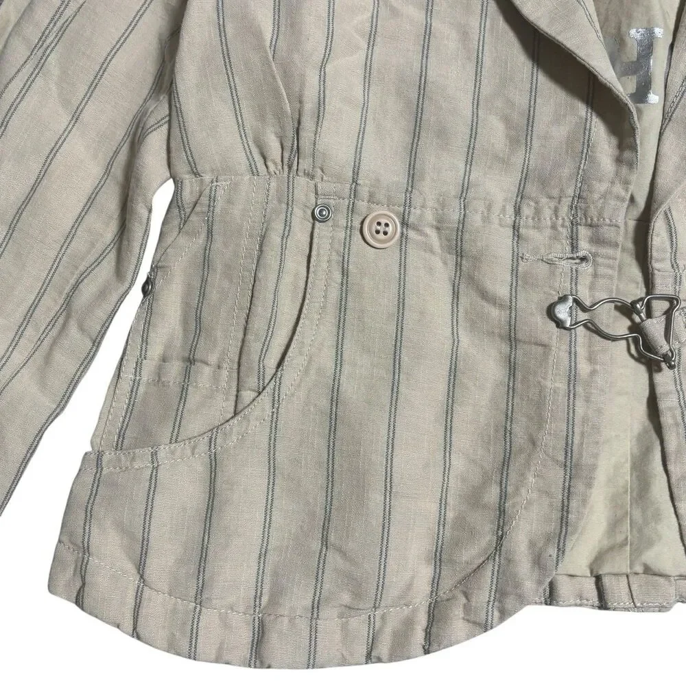 Vintage Women's Diesel Flight Bright Cream Stripe‎ Short Blazer Jacket Sz Small